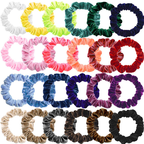 Small Funtopia 24 Pcs Velvet Scrunchies, Colorful Hair Ties for Thick and Thin Hair, Soft Mini Elastic Ponytail Holders
