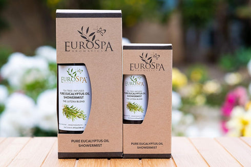 EuroSpa Aromatics Pure Eucalyptus Oil ShowerMist and Steam Room Spray, All-Natural Premium Aromatherapy Essential Oils - Tea Tree Infused, 2oz, 2 Pack