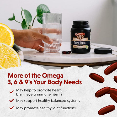Barlean's Total Omega 3 6 9 Fish Oil Supplement Softgels Blended with Borage and Flaxseed Oil - 1,000 mg Omegas ALA,