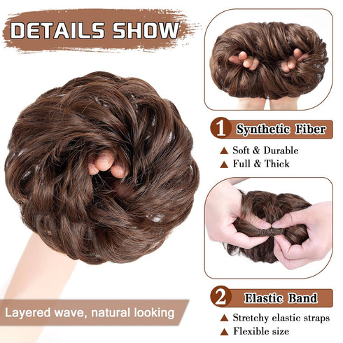 MORICA Messy Hair Bun Hair Scrunchies Extension, Curly Wavy Synthetic Chignon Hairpieces for Women (4/30#)