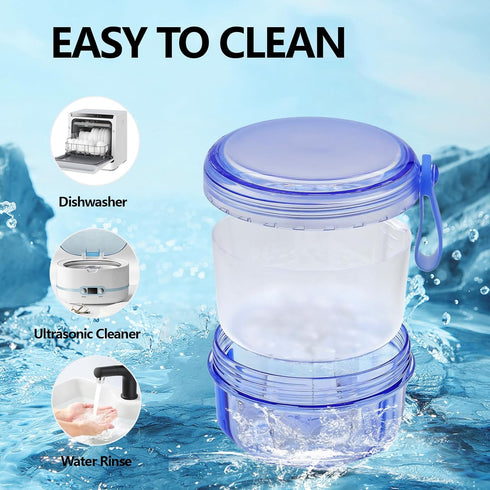 No Leak Partial Denture Case, Retainer Bath Box with Strainer Basket and Brush, Transparent Blue for False Teeth
