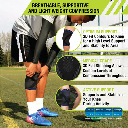 3D Flat Knee Support, Advanced Flat Knit Technology for Custom Fit, XL, Blue/Black, Pro-Tec Athletics
