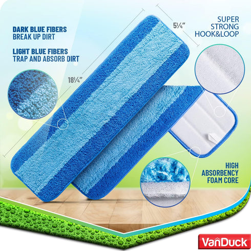 VanDuck Microfiber Mop Pads for Hardwood Floor Compatible with Bona Mop (3 Pack) - 18 Inch