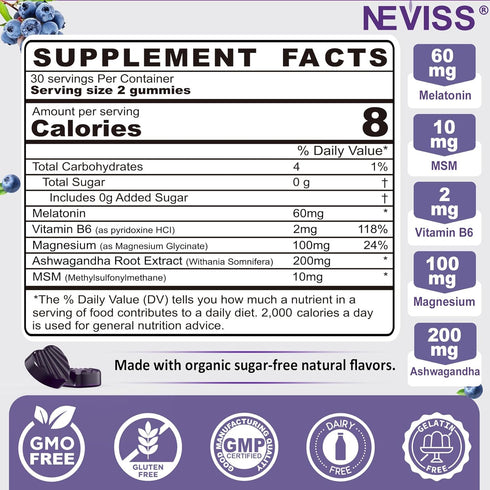 Antioxidant & Brain Support Melatonin 60mg for 50+ Adults - Extra Strength Gummies with B6, Ashwagandha, Magnesium