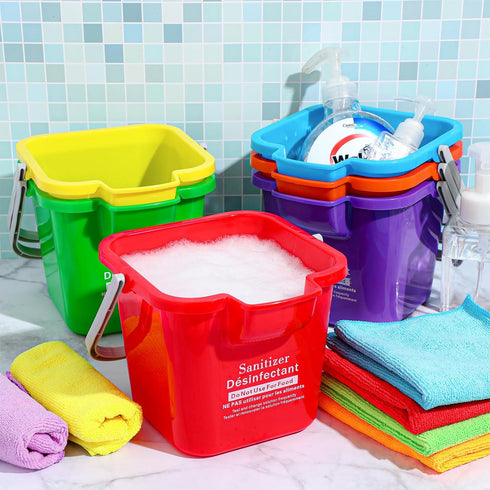 6 Sets 3 Quart Cleaning Bucket with Microfiber Cloths, Small Sanitizing Square Bucket for Household, Restaurant, Office