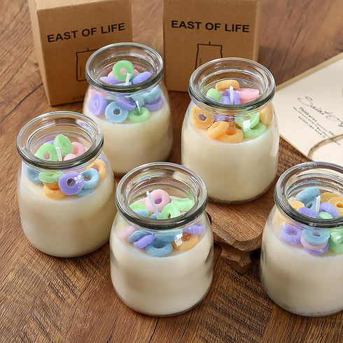 T-shin Jar,230G Pudding Cup Donut Shape Scented Candle Glass Perfume Floral Soy Wax Aesthetic Decorative Aroma Candle