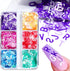 6 Colors Letter Nail Art Glitter Sequins, 3D Holographic English Letter Flake Designs for Acrylic Nails Women DIY