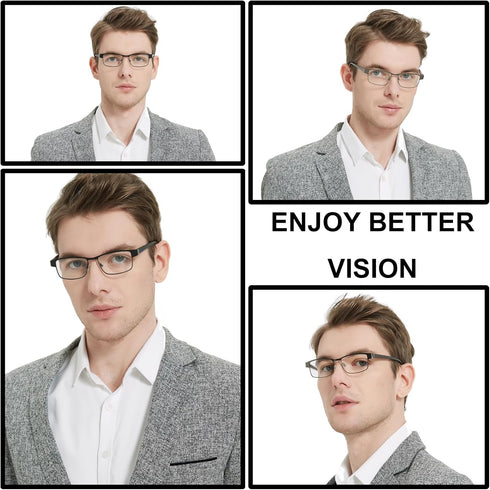 5 Pack Reading Glasses for Men, Blue Light Filtering Metal Full Frame Readers, Anti UV/Glare/Eyestrain