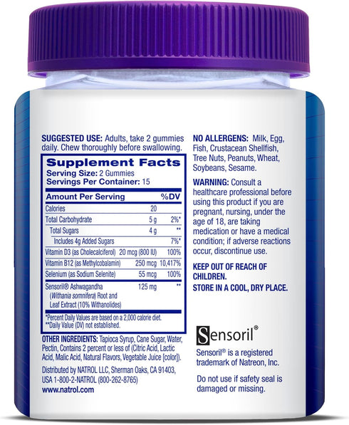 Natrol Ashwagandha Complete, 3-in-1 Daily Stress Support Gummies, 30 Strawberry Zen-Flavored Gummies