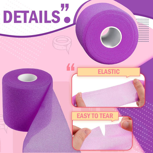 BBTO Athletic Pre Wrap Tape for Hair, 3 Pieces Foam Underwrap Tape, 2.75 Inch x 30 Yards, Purple
