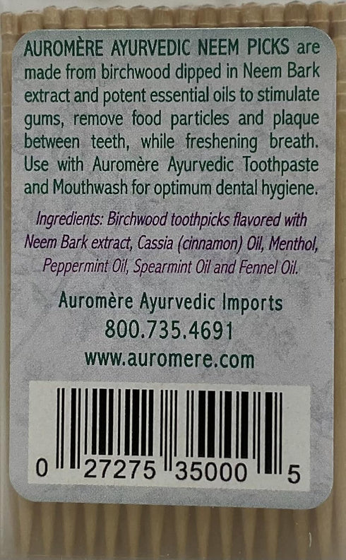 Auromere Neem Toothpicks - Vegan, Natural, Non GMO, Birchwood (100 Count), 2 Pack