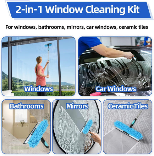 ScroRich 122'' 2-in-1 Window Washing Kit with Extension Pole, Window Cleaning Kit with Scrubber and Rotating Head