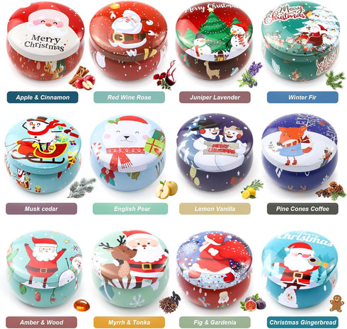 Obcxin 12 Pack, 100% Christmas Scented Candle Gift Christmas Candles for Home Scented, Natural Soy Wax Long Lasting Jar