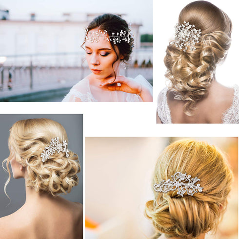 Maitys 44 Pieces Wedding Hair Accessories, Faux Pearl Crystal Comb Clips for Bride Bridesmaid