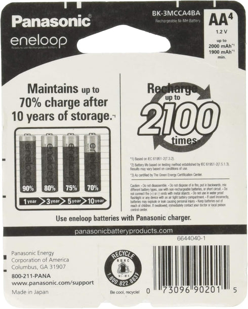 Eneloop QS-RXXW-NU9Y Version 4th Generation AA NiMH Rechargeable Battery Pack of 4 - Pre-Charged 2100 Times