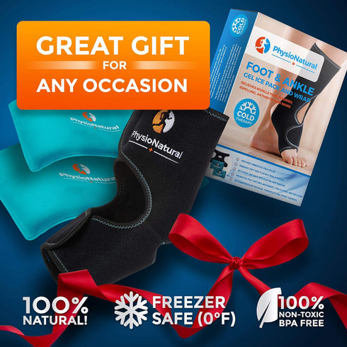 PhysioNatural Foot & Ankle Ice Wrap with 2 Cold Gel Packs for Sprained Ankle, Achilles Tendon Injuries