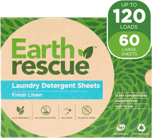 Laundry Detergent Sheets, Up To 120 Loads (60 Sheets) - Eco-Friendly, Plastic Free, Fresh Linen, Ideal for Sensitive