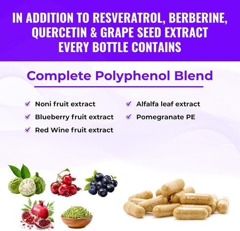 6500mg Resveratrol Supplement with Quercetin 4500mg, Berberine 3200mg, Grape Seed Extract 3600mg