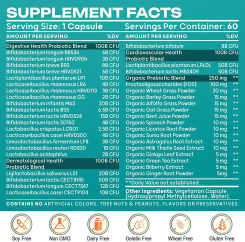 Probiotics for Women & Men - 300 Billion CFU & 24 Strains Probiotic with 15 Organic Herbs Prebiotics Blend, for Overall Digestive Health, Immune, Constipation, Gut & Bloating Health - 2 Month Supply