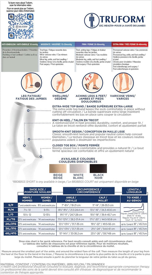 Truform Short Length Surgical Stockings, 18 mmHg Compression, Closed Toe, Beige, Medium