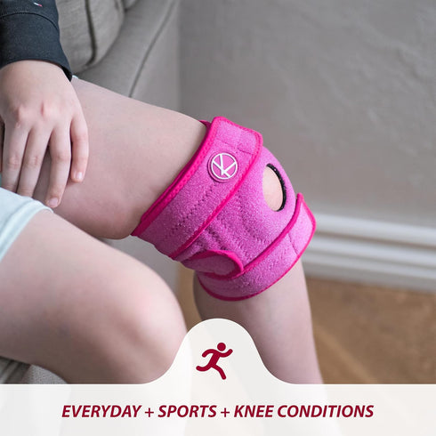 KARM Kids Knee Brace - Adjustable Compression Support for Osgood Schlatter, Pain, Sports, Meniscus Tear, Pink