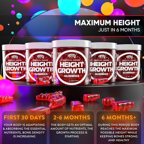Height Growth Increase Gummies Vitamins - Grow Tall Supplement with Calcium, Magnesium, Zinc, Ashwagandha, Glucosamine