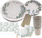 Oojami Floral Party Supplies Set for 24 Eucalyptus Greenery Plates, Cups, Napkins,