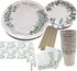 Oojami Floral Party Supplies Set for 24 Eucalyptus Greenery Plates, Cups, Napkins,
