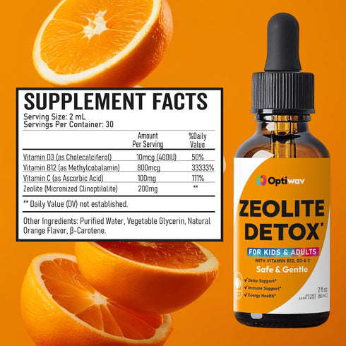 Optiwav Zeolite Detox Drops for Kids Adults - Advanced Clinoptilolite Liquid Supplement for Toddlers Children's