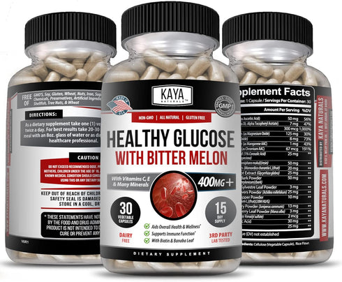 Kaya Naturals Healthy Gluco with Bittermelon Supplement | 20 Herbs, Vitamins & Minerals, 30 Count