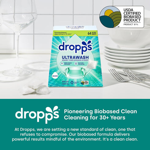 Dropps Dishwasher Detergent Pods, Unscented, 32 Count, Cuts Grease & Fights Stuck On Food