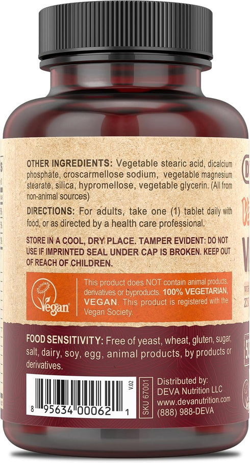 DEVA Vegan Vitamin C, 500 MG, with Elderberry, Echinacea, Zinc & More, Vegan, 90 Tablets, 1-Pack