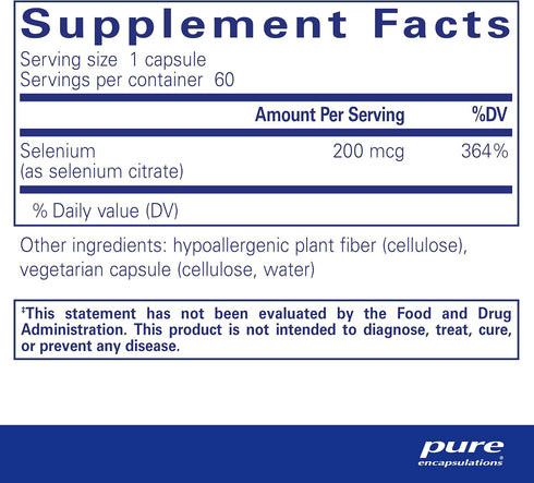Pure Encapsulations Selenium (Citrate) - for Immune System Support & Cellular Health - Antioxidant Supplement - Supports Blood Flow* - Gluten Free & Vegan - 60 Capsules