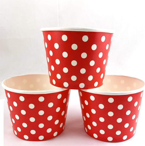 Worlds 16OZ 50 pack Paper Ice Cream Cups Polka Dot Paper Yogurt Cups Red
