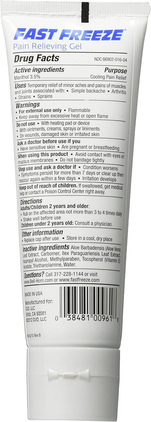 Fast Freeze All-Natural Cooling Pain Relief Therapy: Gel Tube, 4 fl oz