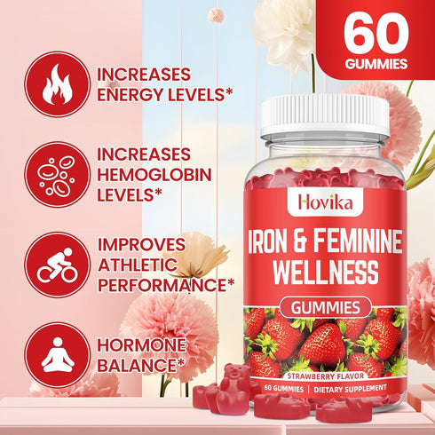 Iron for Women Gummies, 25mg Iron Supplement Anemia with multivitamin for Women, Zinc, Selenium, Iodine - for Iron Deficiency - Natural Hormonal Support for PMS, Strawberry Flavour, 2 Pack