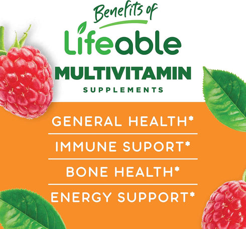 Lifeable Multivitamin for Women - Natural Flavor, Non-GMO, Gluten Free, Vegetarian - 90 Gummies with Vitamins A, C, D, E