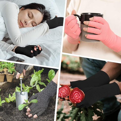 2 Pairs Arthritis Compression Gloves: Fingerless Gloves for Women Men, Carpal Tunnel Pain Relief for Daily Work