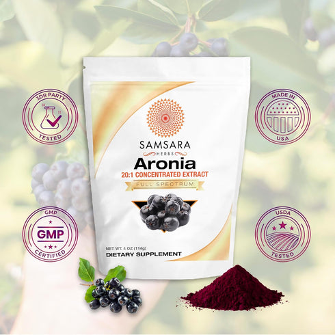 Aronia Berry 20:1 Extract Powder (4oz/114g) - Antioxidant, Flavonoids and Polyphenols Supplement - High ORAC - Native American Berry - Improved Wellbeing