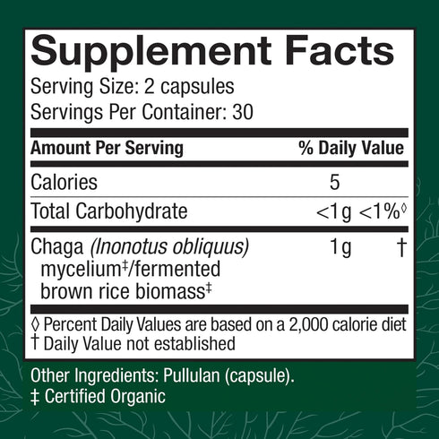 Immune 60 (30 Host Defense Chaga Capsules - System Support Supplement - Chaga Mushroom Capsules for Antioxidant