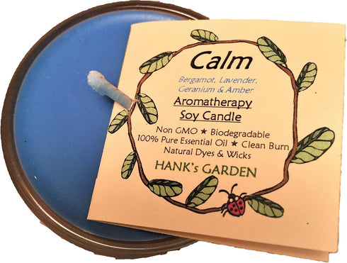 Hank's Garden 100% 3 oz Calm Stress Relief Aromatherapy Soy Wax Candle - Bergamot, Lavender, Geranium, Amber - Pure