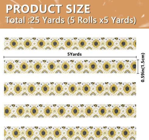 YKZEYK 1/2" 25 Ribbon for Gift Wrapping Bees White Sunflowers Print Fabric Ribbon Yards, Gift Wrap Ribbons Thick