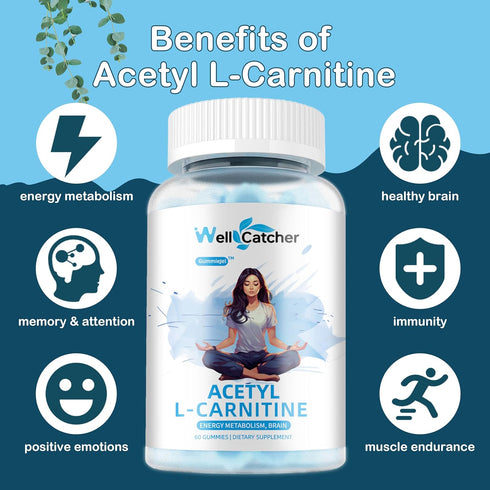 Acetyl L-Carnitine Gummies 1000 MG - Sugar Free L-Carnitine Supplement for Muscular Endurance