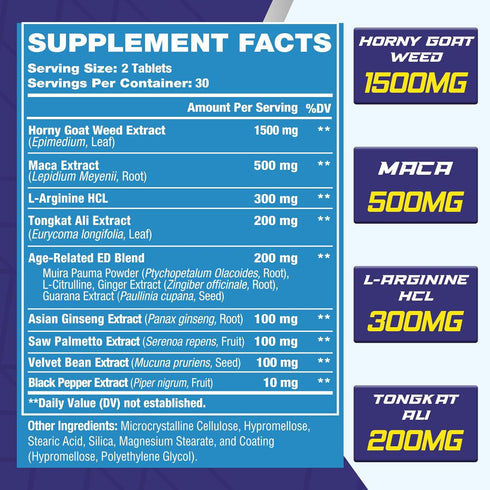 Vusinmju 12 1 1500mg 500mg 60 Hornygoatweed for Men, In Horny Goat Weed, Male Enhancing Supplement with Horny goat