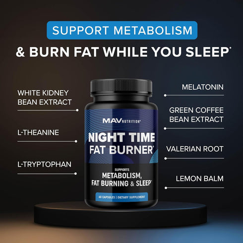 Night Time Fat Burner for Weight Loss Support & Sleep Aid, 60ct, Non-GMO, Vegan