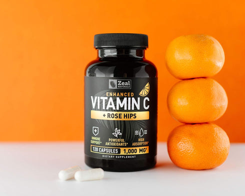Vitamin C 1000mg with Rosehips, 120 Capsules - High Dose for Immune Support