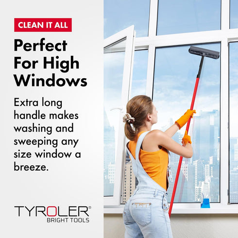 Tyroler 2-in-1 High Window Cleaner Squeegee, 12"-80" Anti-Rust Handle for Scratch-Free Durability