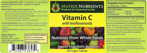 Premium Quality Vitamin C with BIOFLAVANOIDS - 100% Organic Natural Ingredients, Vegan Tablets, 60ct - Immune Boosting