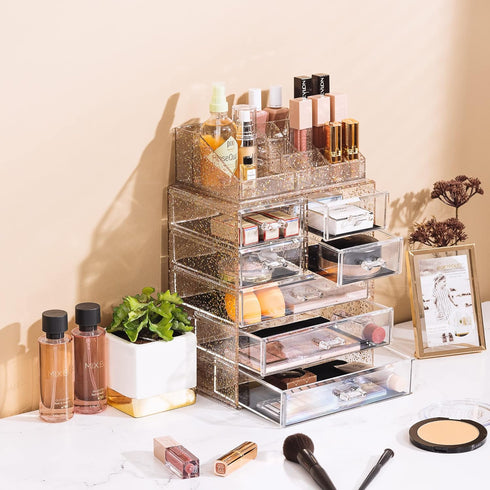 Sorbus Clear Cosmetic Makeup Organizer, Spacious Case & Display for Makeup and Jewelry (Glitter, 3 Large, 4 Small