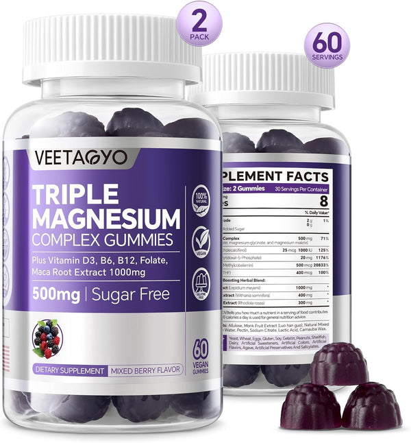 Magnesium Gummies 500mg, 400mg, High Absorption Supplement, Vegan, Sugar Free, 120 Count